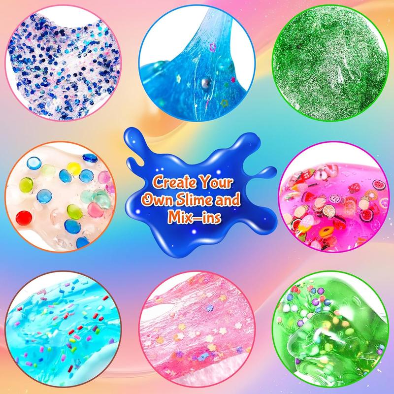 50 Pack DIY Slime Kit, Slime Making Kit for Girls, Crystal Clear Slime, Premade Slime with Add-ins, Foam Balls, Glitters, Slime Party Favors Gift Toys for Kids 3-12