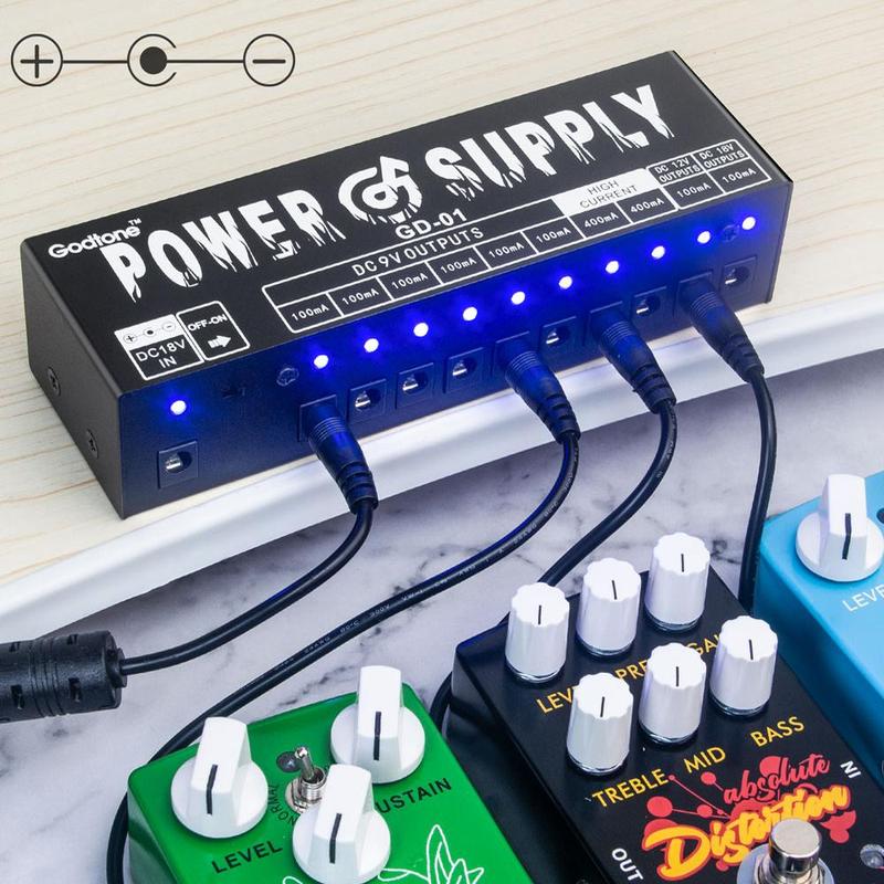 Guitar Pedal Power Supply (1 Set), 10 Isolated Dc Output Effect Pedal Power Supply with Short Circuit Protection & Overcurrent Protection, Music Accessories for Guitar, Stocking Fillers Gift