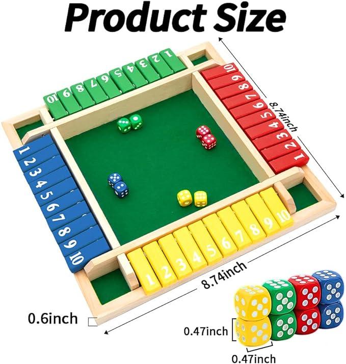 Dice Game,2-4 Player Family Wooden Board Table Math Games for Adults and Kids, 8 Dices Classics Tabletop Version Games for Classroom,Home,Party or Pub