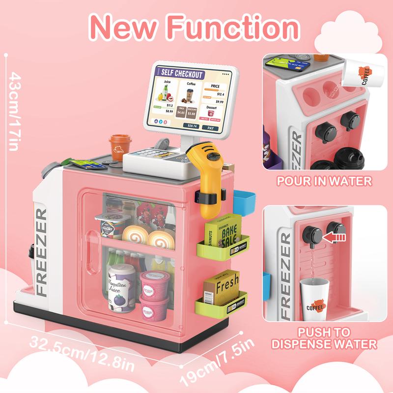 deAO Toy Register Coffee Machine Toys 2 in 1 Play Food for Pretend Play Grocery Store Store Supermarket Playset