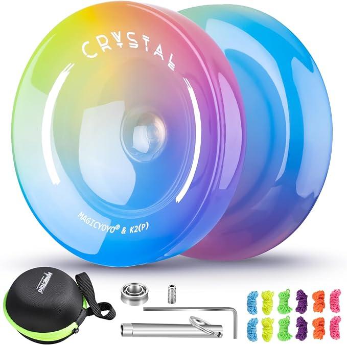 MAGICYOYO Yoyo K2 Crystal - Professional Responsive Yoyo for Kids Beginners, Dual Purpose Yo-Yo for Advanced + Extra Unresponsive Yo Yo Bearing - Solid Color Gradient Series