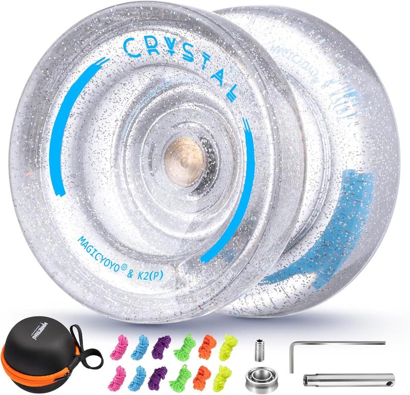 MAGICYOYO K2 Crystal Upgrade New Color - Silver Glitter Clear, Pro Responsive Yoyo for Kids, Dual Purpose Finger Spin Yo Yo with Extra Unresponsive Bearing + 12 Yoyo Strings + Yoyo Case