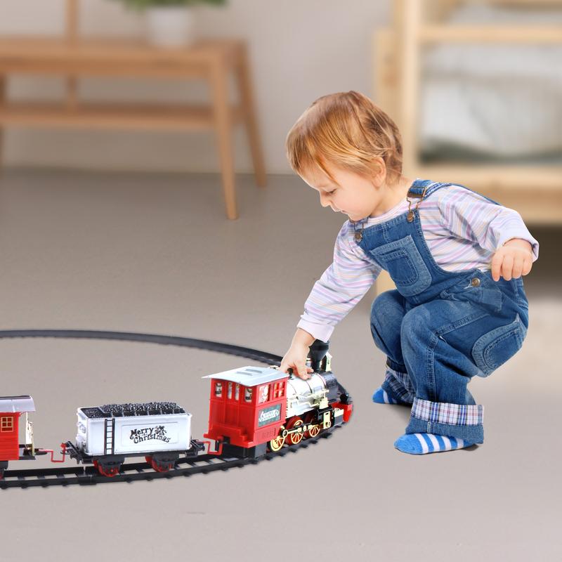 Wesprex Electric Train Set for Kids w Headlight, Realistic Sound, Battery-Operated Classic Toy Train, 1 Locomotive, 2 Compartments, 10 Railway Tracks, Gift for Boys Girls Age 4 5 6 7 - Christmas