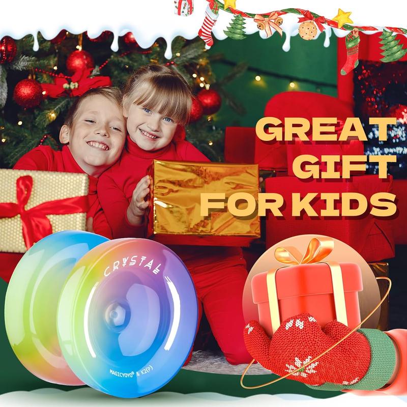 MAGICYOYO Yoyo K2 Crystal - Professional Responsive Yoyo for Kids Beginners, Dual Purpose Yo-Yo for Advanced + Extra Unresponsive Yo Yo Bearing - Solid Color Gradient Series