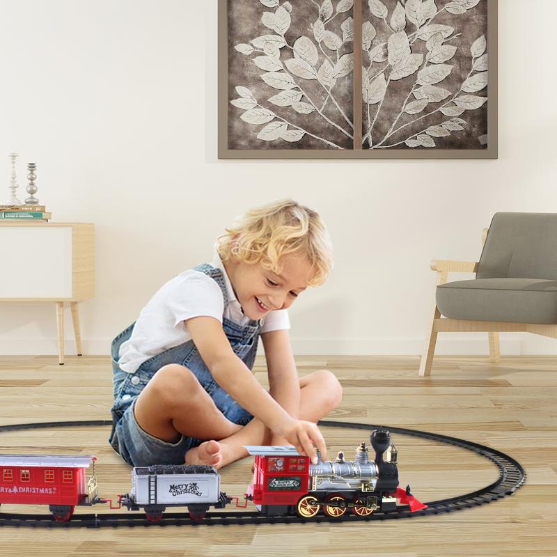 Wesprex Electric Train Set for Kids w Headlight, Realistic Sound, Battery-Operated Classic Toy Train, 1 Locomotive, 2 Compartments, 10 Railway Tracks, Gift for Boys Girls Age 4 5 6 7 - Christmas