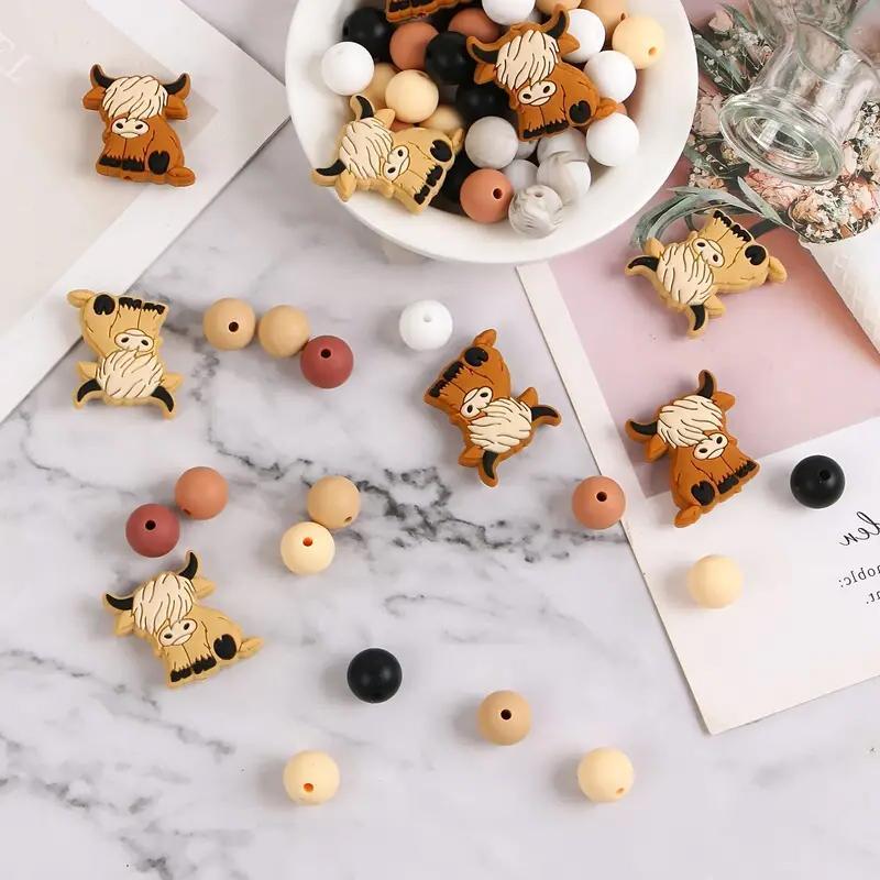 Mixed Color Cow Design Silicone Bead, 30pcs set Diy Jewelry Making Supplies for Bracelet Necklace Keychain Phone Chain