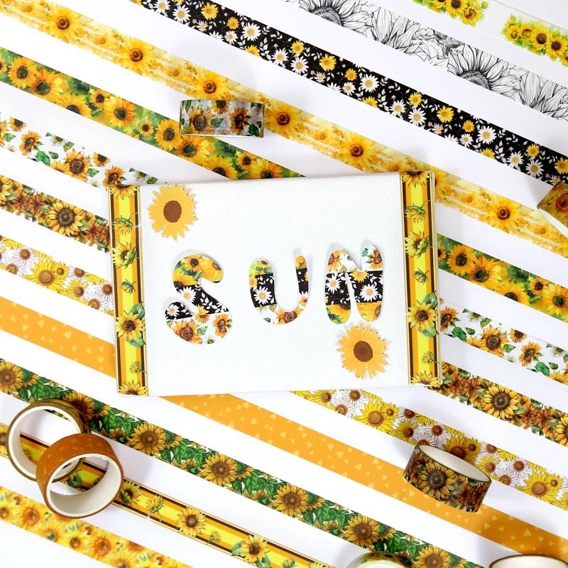 Sunflower Pattern Washi Tape (12 Rolls set), Decorative Tape, DIY Decorative Tape for Journaling Supplies, Scrapbooking, Gift Wrapping