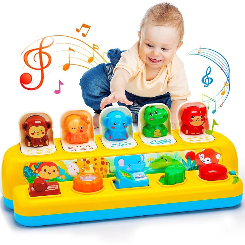 Interactive Pop up Animal Toys with Music & Light, Montessori Cause and Effect Toys for 1 Year Old Boy Girl Early Learning Musical Baby Toys 9-12-18 Months STEM Toddler Toys Age 1-2 Gift for Infant