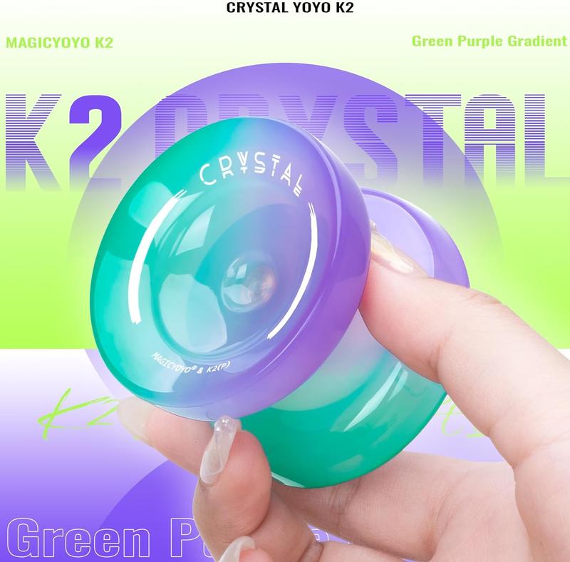 MAGICYOYO Yoyo K2 Crystal - Professional Responsive Yoyo for Kids Beginners, Dual Purpose Yo-Yo for Advanced + Extra Unresponsive Yo Yo Bearing - Solid Color Gradient Series