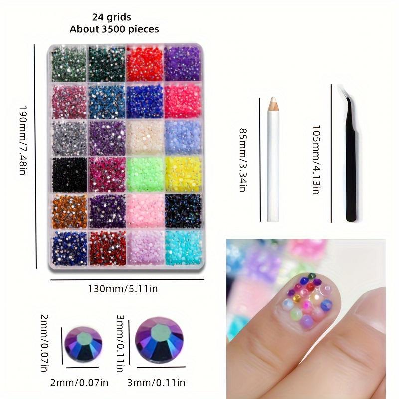 24 Grid Resin Color Diamond Box, Mixed Color Round Diamond for DIY Fashion, Shoes, Clothing, Makeup & Bags, Nail Art Accessories