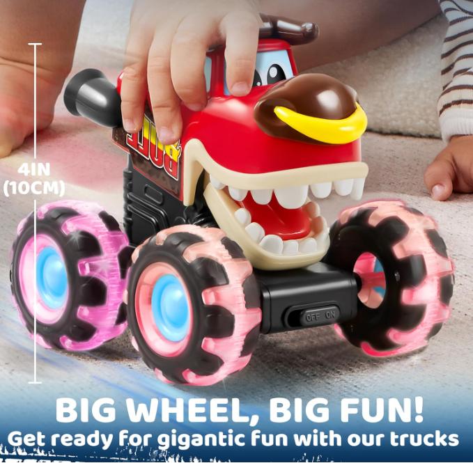 JOYIN 3 Pack Monster Truck Toy - Motion Activated Light-Up Cars for Toddlers - Monster Treads Lightning Wheels