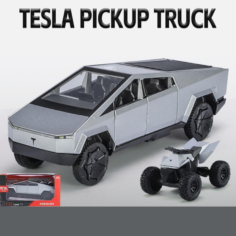 Simulation Tesla Cybertruck toy, 1 32 alloy model pickup toy car , equipped with music, lights and pull-back device, Christmas gift for children