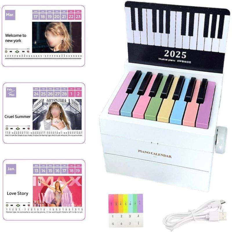 [BLACK FRIDAY] Playable Mini Piano Calendar 2025, 1 Set Rechargeable 15 Key Piano Table Calendar with Simplified Sheet Music, Music Lyrics Mini Piano Included 52 Music Scores in 27 Cards for fans Family and Friends, Birthday Gifts for Women,Christmas Gift