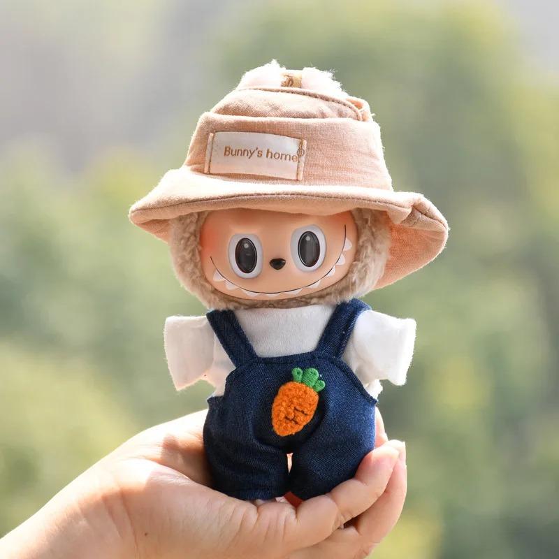 (Only Clothes) 17cm Cute Mini Plush Doll'S Clothes Outfit Accessories For Korea Kpop Exo Labubu Idol Dolls Overalls Hat Clothing DIY Kids Gift