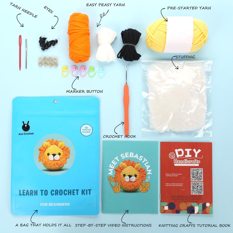 Crochet Kit for Beginners, Lion Crochet Kit, Include Easy Knitting Soft Yarn, With Step-by-Step Video Tutorial, Beginner Crochet Kit for Adults and Kids, Holiday Birthday Gift for Adults and Kids, Crochet Fashion ideas, Diy Crochet