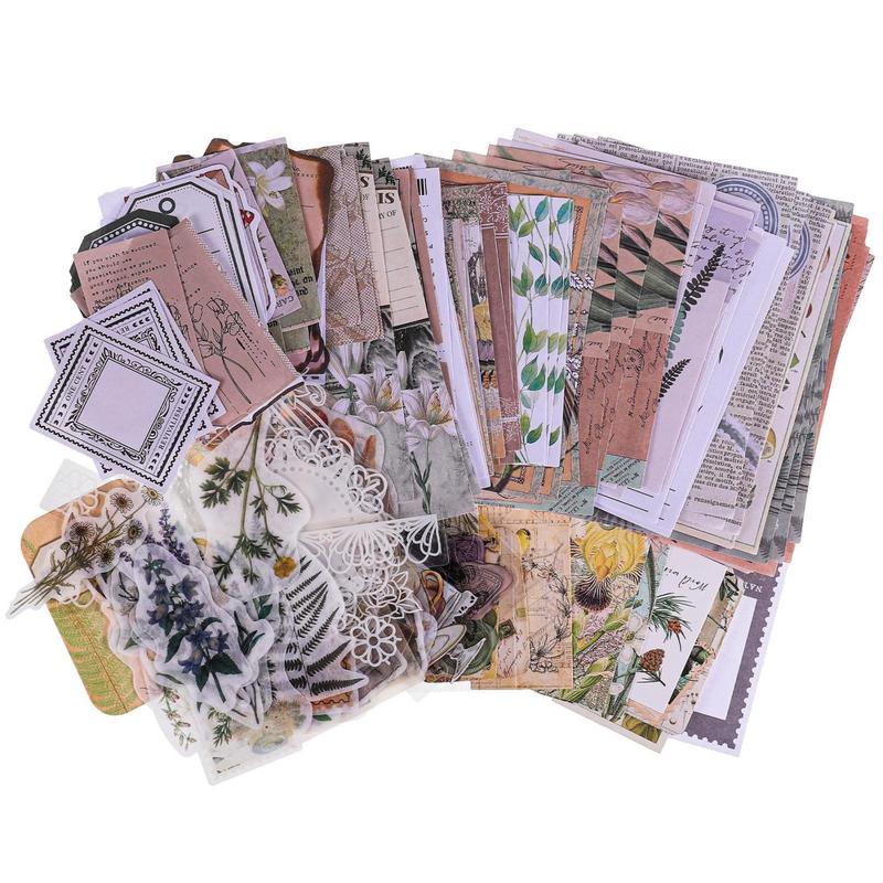 260 Packs DIY Vintage Scrapbooking Stickers and Paper, Nature Antique Paper Stickers Retro Decorative Decals for Art Journaling Stickers