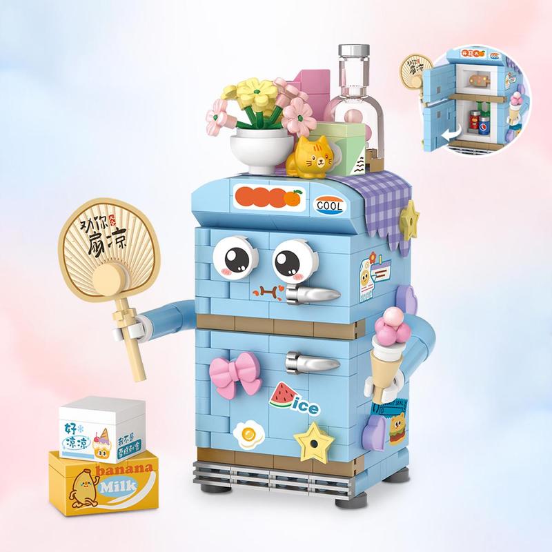 Miniature Refrigerator Building Block Set, 1 Set Mini Fridge Model Building Toy Room Decoration Crafts, Fun and Creative Blocks Building Toy Set