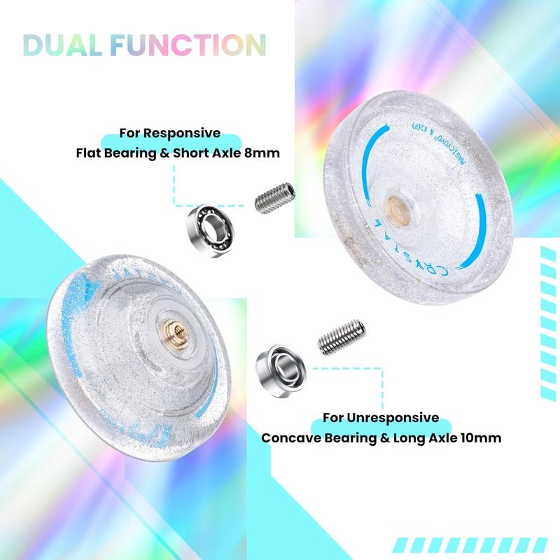 MAGICYOYO K2 Crystal Upgrade New Color - Silver Glitter Clear, Pro Responsive Yoyo for Kids, Dual Purpose Finger Spin Yo Yo with Extra Unresponsive Bearing + 12 Yoyo Strings + Yoyo Case