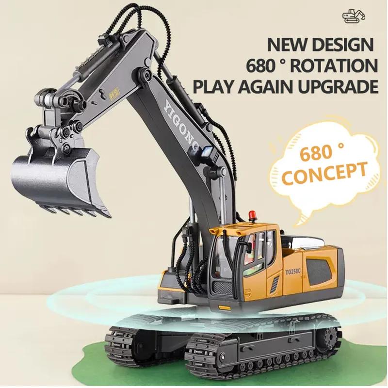 Alloy 2.4G 11 9 CH Remote Control Excavator RC Model Car Toys Dump Truck Bulldozer Engineering Vehicle With Led Lights Music,Christmas Birthday Gifts Engineering Car Children Electric Toy