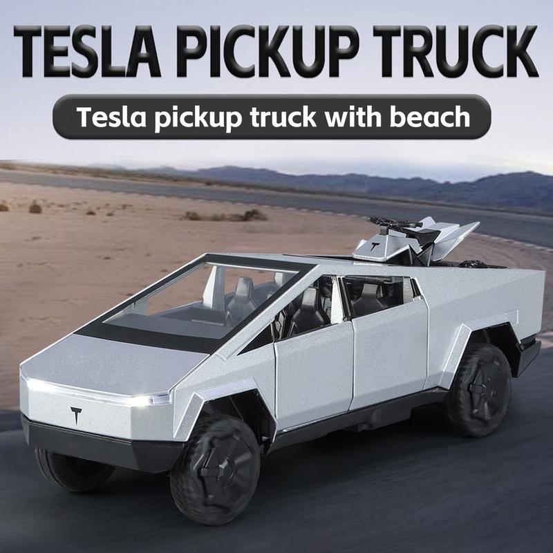 Simulation Tesla Cybertruck toy, 1 32 alloy model pickup toy car , equipped with music, lights and pull-back device, Christmas gift for children