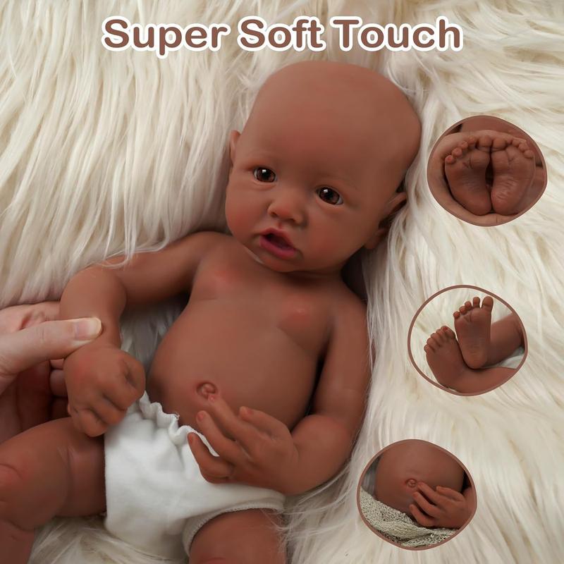 BABESIDE 16 inch Full Body Silicone Baby Dolls Saskia, Realistic African American Reborn Baby Dolls Black Girll, Bathable Baby Dolls Anatomically Correct with Soft Body and Flexible Limbs