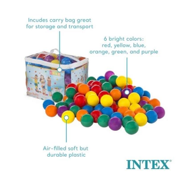 Intex 100-Pack Large Plastic Multi-Colored Fun Ballz For Ball Pits or Splash Pools, Includes Bag for Safety and Storage