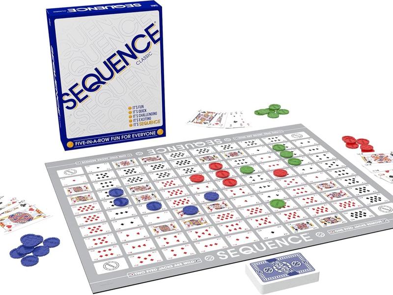 SEQUENCE- Original SEQUENCE Game with Folding Board, Cards and Chips by Jax ( Packaging may Vary ) White, 10.3