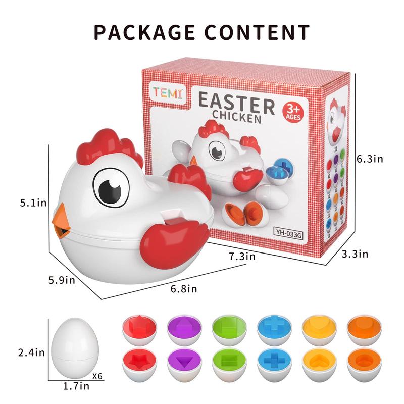 Christmas Gift Chicken Easter Eggs Toys - Color Matching Game Shape Sorter with 6 Toy Eggs , Fine Motor Skills Sensory Toys, Montessori Educational for