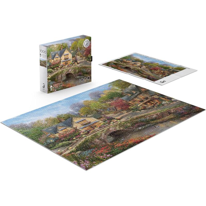 Silver Select - Thomas Kinkade - Summer in Cobblestone Village - 1000 Piece Jigsaw Puzzle for Adults Challenging Puzzle Perfect for Game Nights