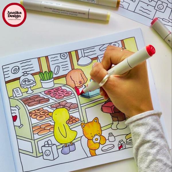 BOBBIE GOODS COLORING PICTURE SET - DAY TO NIGHT - Available in A5 and A4 sizes on super thick paper