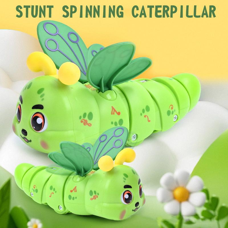 Stunt Caterpillar Toys With Music and Light 360 Degree Rotating Caterpillar crawling  toys