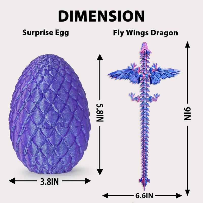 Fly Wings Dragon & Dragon Egg, 3D Printed Articulated Fidget Toys for Adults Office Room Decor Collectible Figurines Funny Gifts for Kids, Boys, Girls (Brilliant Purple, M Size)