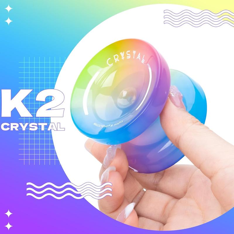 MAGICYOYO Yoyo K2 Crystal - Professional Responsive Yoyo for Kids Beginners, Dual Purpose Yo-Yo for Advanced + Extra Unresponsive Yo Yo Bearing - Solid Color Gradient Series