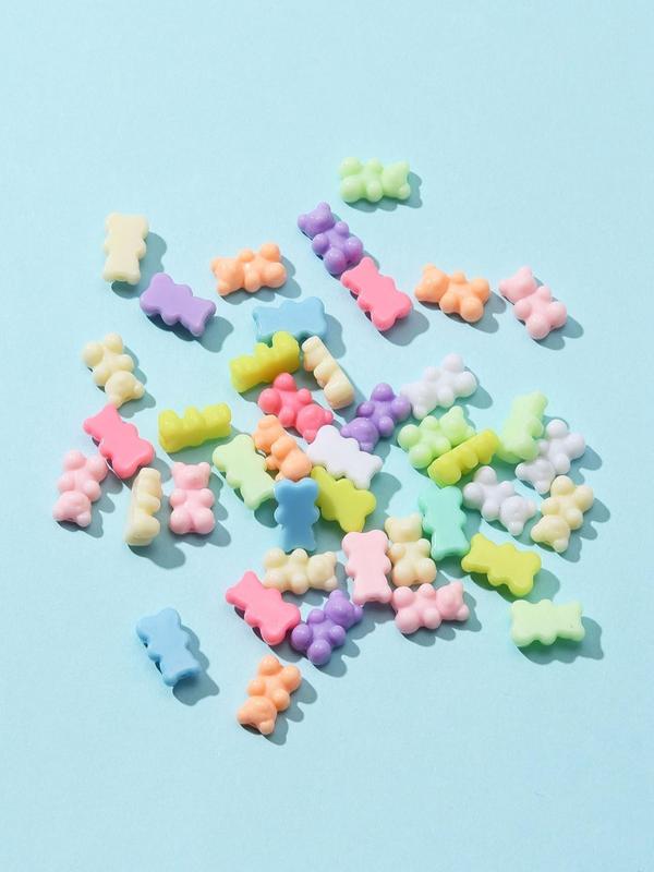 Mixed Color Bear Shaped Plastic Bead (50pcs), Cute Colorful Bead for Diy Necklace Bracelet Keychain Earring Pendant, Jewelry Making Accessories