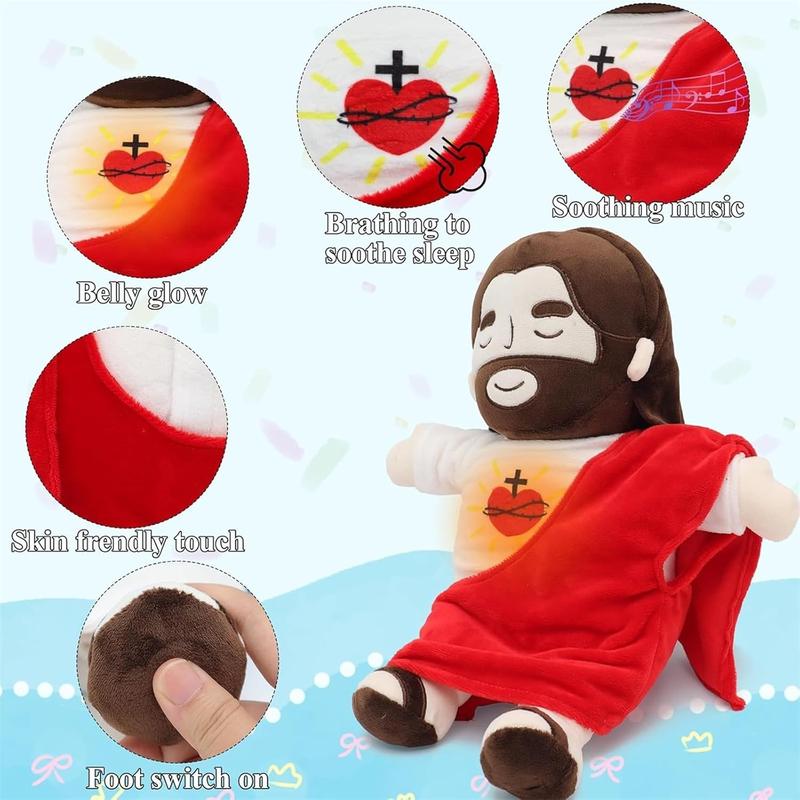 Christmas gifts Jesus Plush Breathing Soothing Jesus Stuffed Animal Heart of Jesus to Sleep Suitable for Church Sunday School Religious Easter Gift for Kids