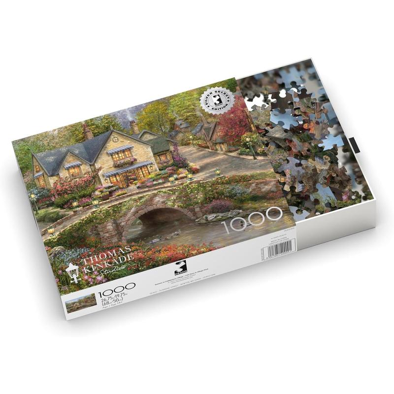 Silver Select - Thomas Kinkade - Summer in Cobblestone Village - 1000 Piece Jigsaw Puzzle for Adults Challenging Puzzle Perfect for Game Nights