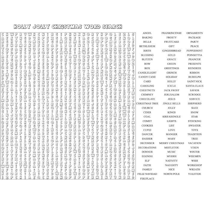 Poster-Size Word Search - Holly Jolly Christmas - 100 Words to Find On This Giant Word Search Puzzle