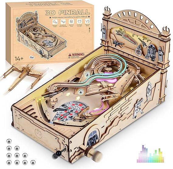 Pinball Machine Wooden Puzzles Mechanical Model, 3D Wooden Puzzles for Adults, DIY Wood Model Kits for Adults, Mini Pinball Machine Suitable for Teenagers and Adults Aged 14+