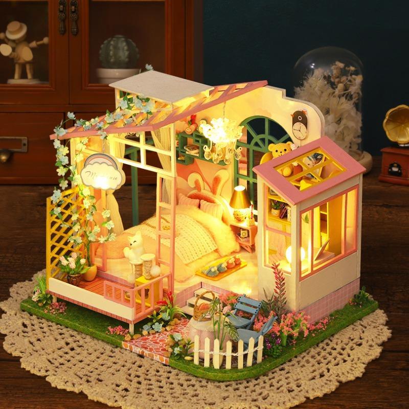 DIY Wooden Garden House Assembly Toy, 1 Set DIY Wooden House Assembly Kit with LED Light, Home Decoration, Birthday Gift, for Teenager and Friends