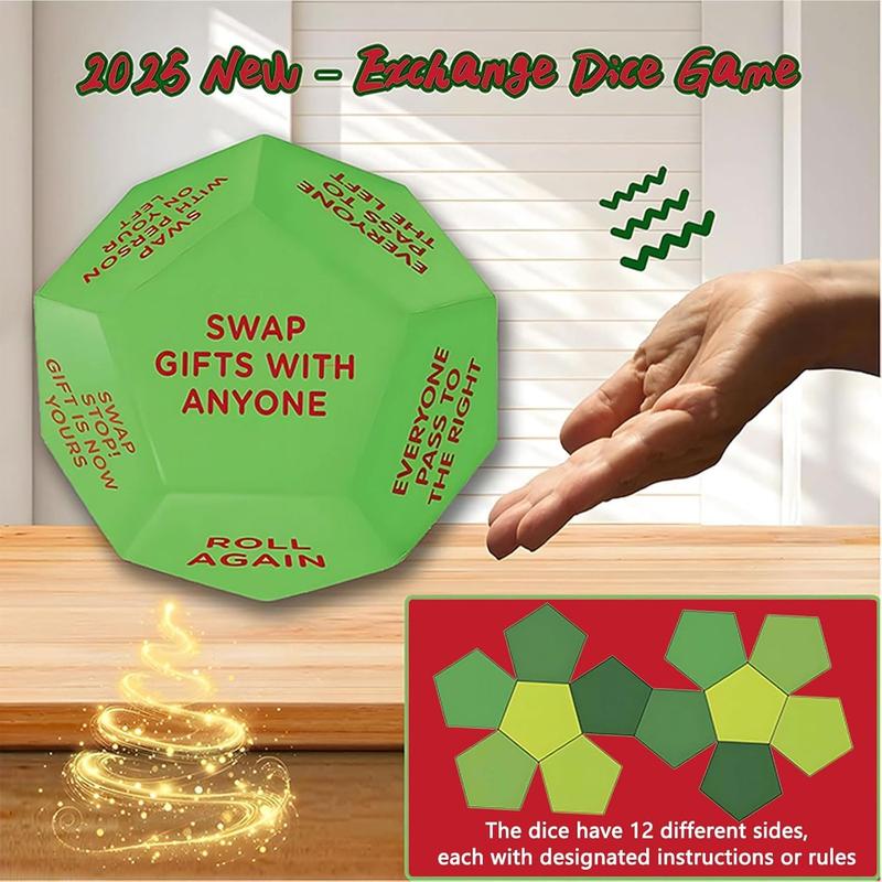 Santa Swap Gift Exchange Dice, 2025 New Santa Swap Gift Exchange Dice, Exchange Dice Game, Christmas Party Gift Exchange Dice Game, 12 Different Sides, Christmas Group Party Game (3 * 3 * 3in)