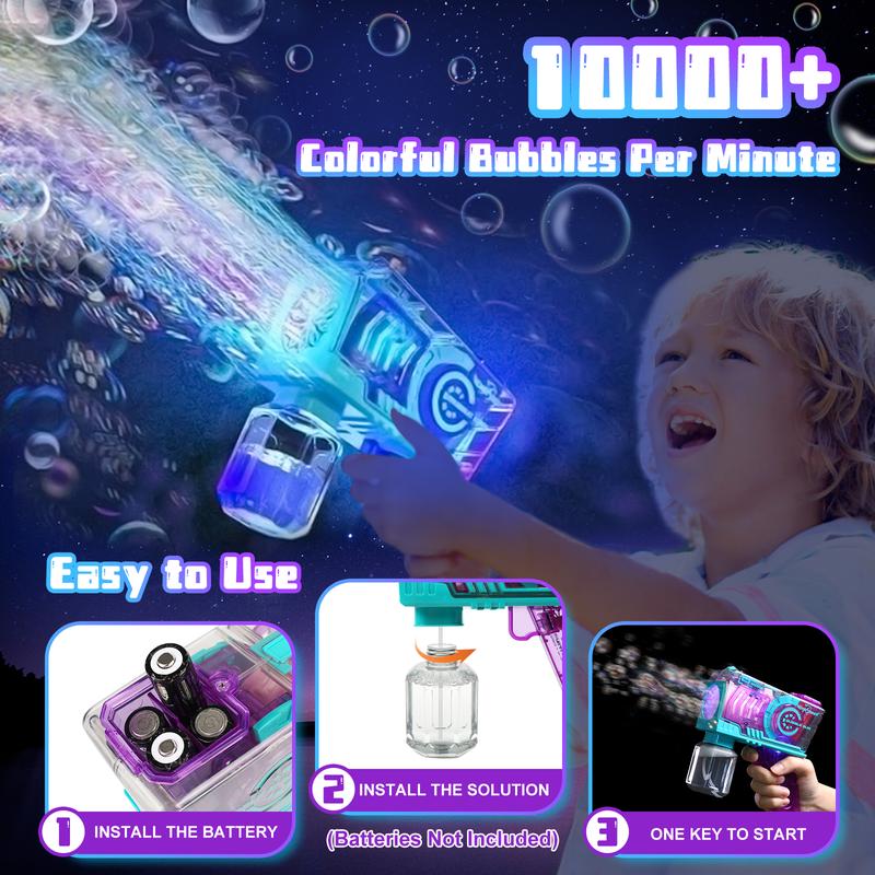 Cool Bubble Maker Gun with Color Lights Rich Bubbles Machine AAA battery Toddler Kids Toys For Outdoor Parties Birthday Christmas Gift