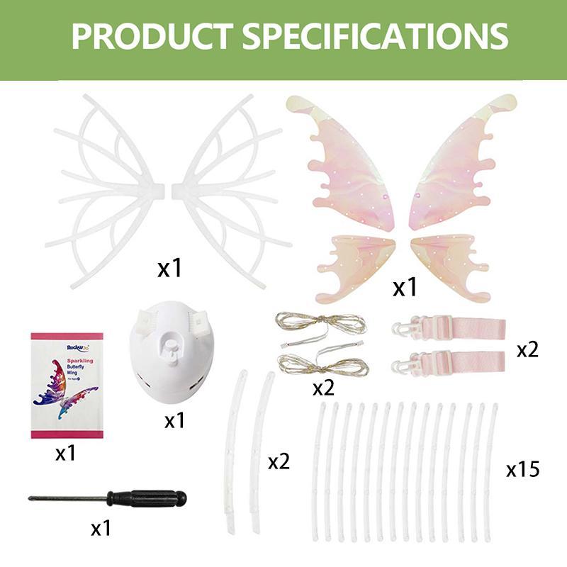 Electric Butterfly Wing Toy with Light & Music, 1 Set Battery Powered Butterfly Wing Toy & Accessories, Pretend Play Toy for Girls