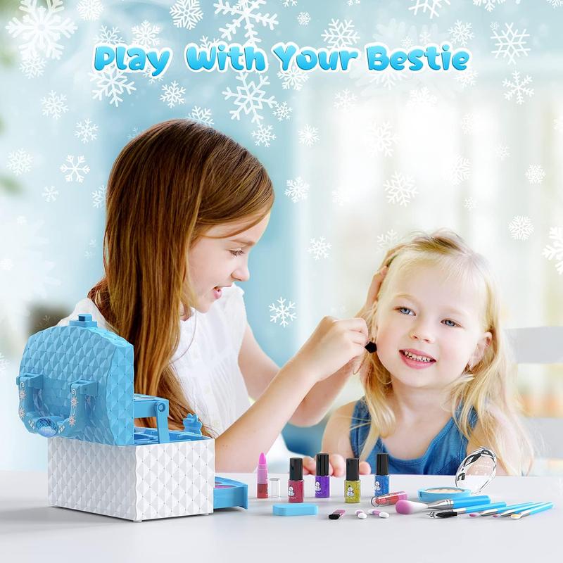 Makeup Kit for Girl 35 Pcs Washable Real Cosmetic, Safe & Non-Toxic Little Girl Makeup Set, Frozen Makeup Set Toys Christmas & Birthday Gift