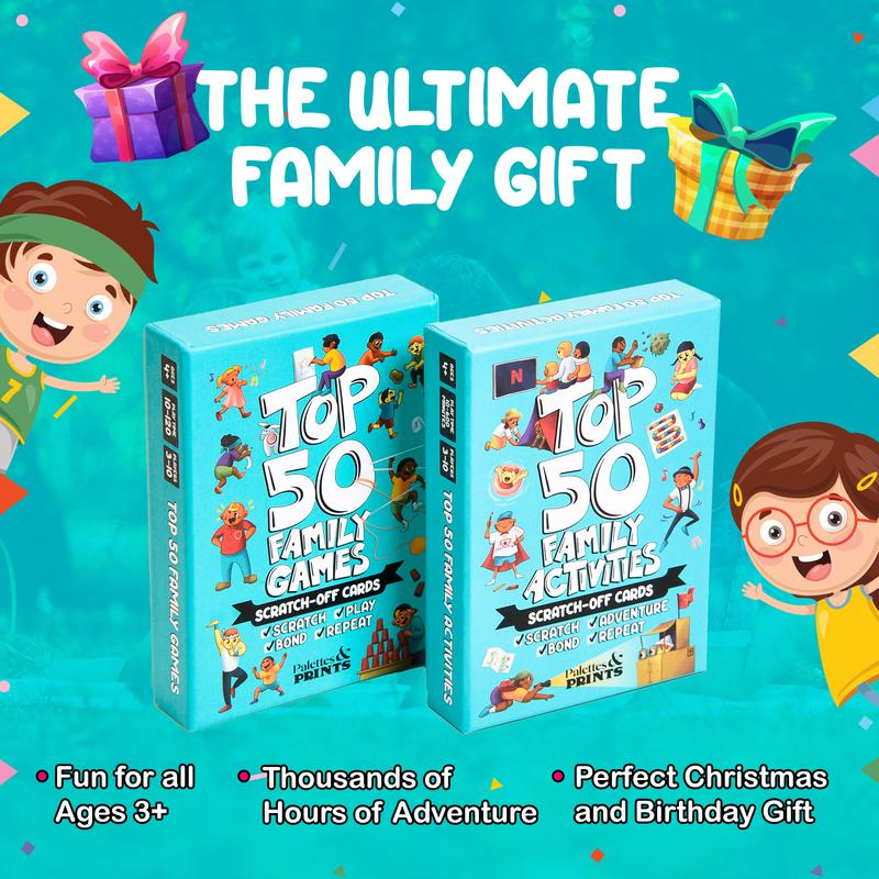 Palettes and Prints Top 50 Family Activities - 50 Fun Scratch Off Family Adventures and Family Games for Deep Bonding - Fun for Kids and Adults - Gifts for Family - Perfect for Family Fun Time & Family Night