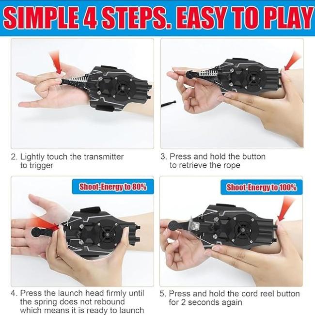 Spider Web Launcher Set: Includes launcher, gloves, powerful magnet and suction cup. Whether it’s picking up objects from the air or creating surprises at parties, make every party of yours full of fun and excitement!