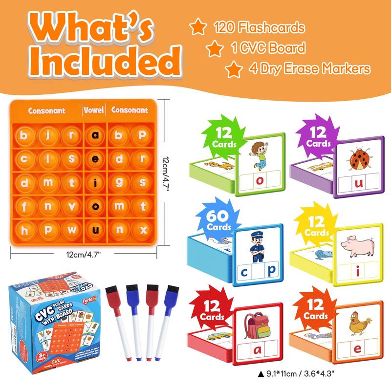 Torlam CVC Word games Phonics Games Sight Words Flash Cards Vowel Spelling Flashcards for Spelling  Reading and Literacy Fun