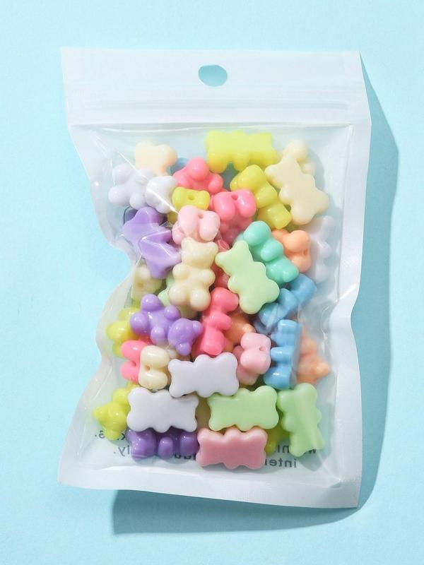 Mixed Color Bear Shaped Plastic Bead (50pcs), Cute Colorful Bead for Diy Necklace Bracelet Keychain Earring Pendant, Jewelry Making Accessories