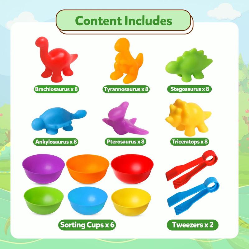 Counting Dinosaur Toy, Color Classification Game Toy, Color Matching Sorting Cups and Tweezers, Montessori Mathematics Teaching Aids Kindergarten Game Kit