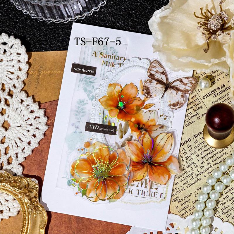 Vintage Flower Pattern Sticker, 20pcs set Scrapbooking & Stamping Supplies, DIY Decorative Sticker For Scrapbooking & Journal Making