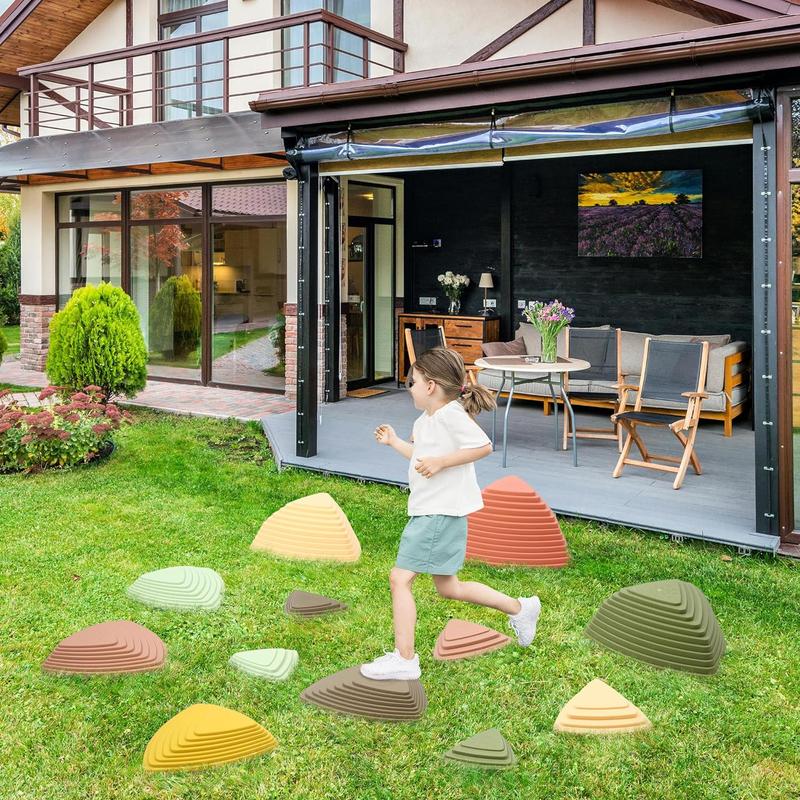 makarci Stepping Stones for Kids 12pcs Obstacle Courses Play Indoor Outdoor, Full Rubber Rim Plastic Hilltop for Kids Balance and Integration Improvement Age 3 4 5 6 7 8 + (Forest)